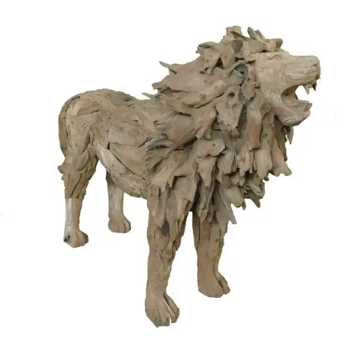 Product image of the product “Standing royal Lion made from teak root pieces. About 200cm length and 115cm height. ”